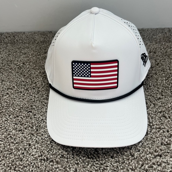 Branded Bills Old Glory PVC Curved 5 Panel Rope Hat, White, OS - Picture 1 of 5